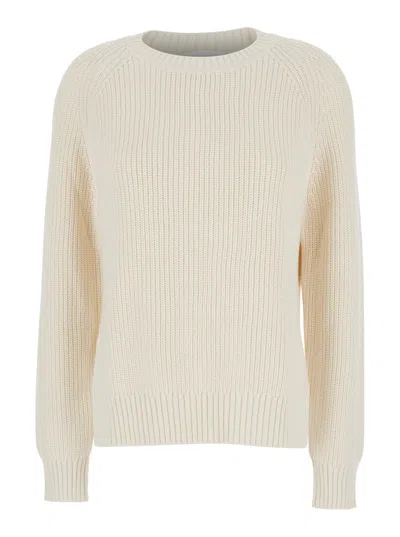 P.A.R.O.S.H WHITE KNIT CREWNECK SWEATER IN COTTON AND CASHMERE BLEND WOMAN