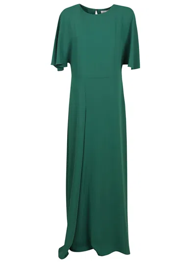 P.a.r.o.s.h Parosh Maxi Dress With Flutter Sleeves And Keyhole Back In Green