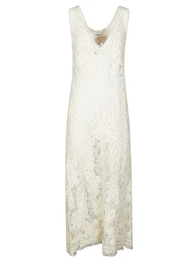 P.a.r.o.s.h Maxi Dress With Intricate Lace Design In White
