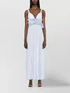 P.a.r.o.s.h Maxi Pleated Ruffle Sleeveless V-neck Dress In Blue
