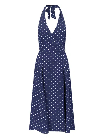 P.a.r.o.s.h Halter Neck Sleeveless Polka Dot Tie Dress In Blue
