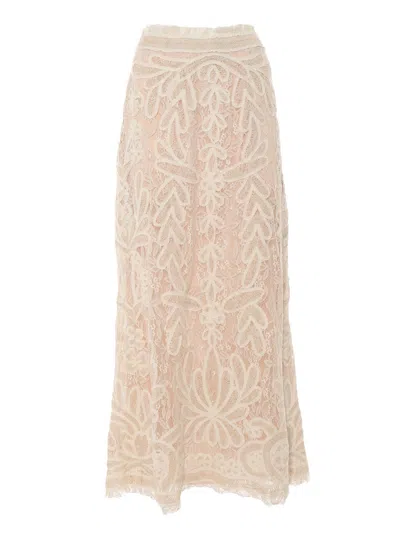 P.A.R.O.S.H MAXI SKIRT WITH INTRICATE FLORAL LACE DETAILING