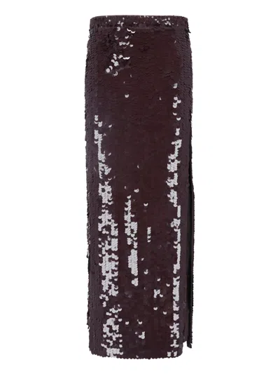 P.a.r.o.s.h Maxi Skirt With All-over Sequin Embellishment In Burgundy