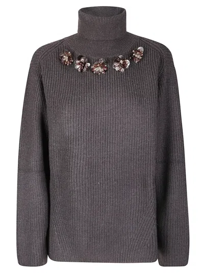 P.A.R.O.S.H MEDIUM KNIT WOOL SWEATER WITH FLORAL EMBELLISHMENTS