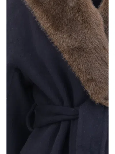 P.a.r.o.s.h . Merino Wool With Fur Collar Coat In Blue
