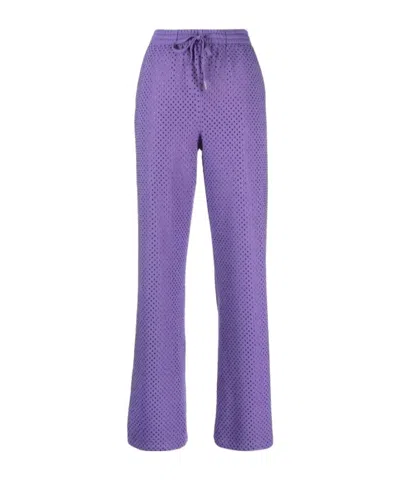 P.a.r.o.s.h Mesh-design Cotton-blend Trousers In Purple