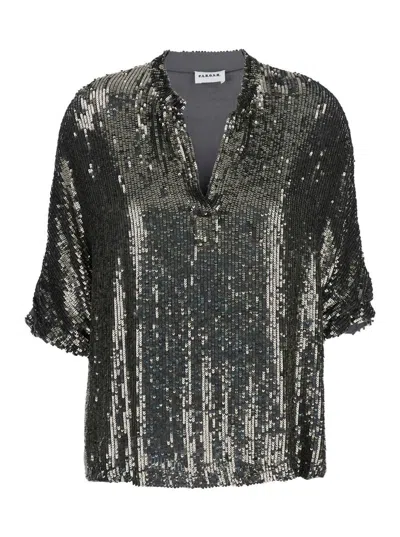 P.A.R.O.S.H METALLIC SEQUIN BLOUSE WITH V NECK