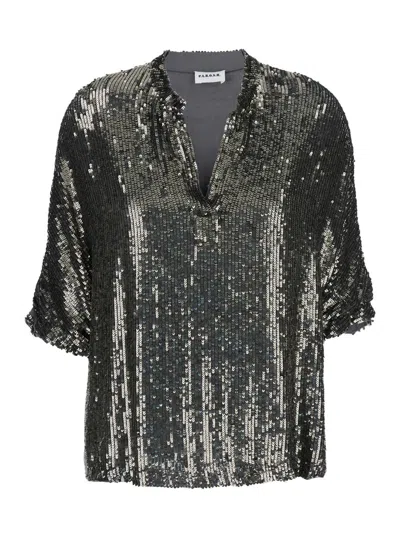 P.a.r.o.s.h Metallic Sequin Blouse With V Neck In Tech Fabric Woman In Black