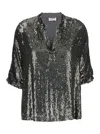 P.a.r.o.s.h Metallic Sequin Blouse With V Neck In Tech Fabric Woman