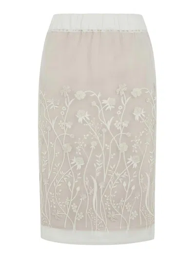 P.a.r.o.s.h Midi Cream-colored Silk Organza Pencil Skirt In White