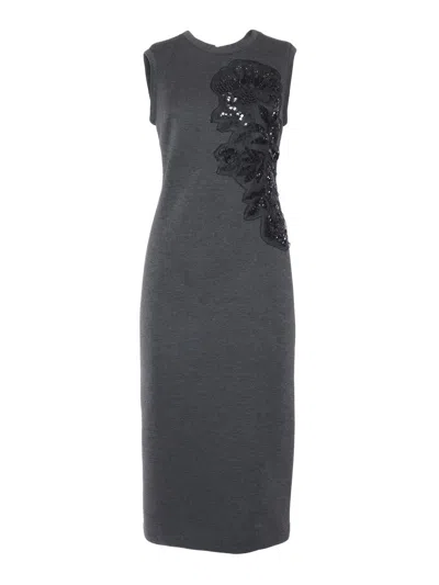 P.a.r.o.s.h Midi Dress With Applications In Gray