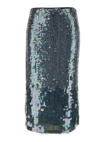 P.A.R.O.S.H MIDI GREY SKIRT WITH ALL-OVER SEQUINS IN STRETCH POLYAMIDE WOMAN