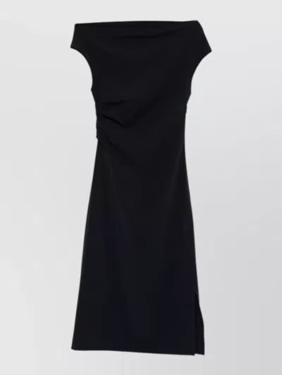 P.a.r.o.s.h Midi Ruched Dress Nylon Silk Blend In Black