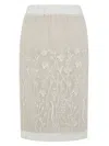 P.a.r.o.s.h Sorgente Floral Embroidered Midi Skirt In White