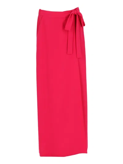 P.a.r.o.s.h Midi Skirt With High Waist And Fabric Tie Detail In Red