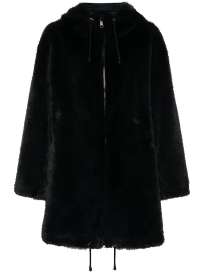 P.a.r.o.s.h Parosh Midnight Blue Faux-fur Coat In Black