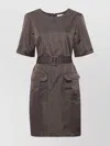P.a.r.o.s.h Mini Dress With Belt And Pockets In Grey