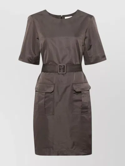 P.a.r.o.s.h Mini Dress With Belt And Pockets In Grey