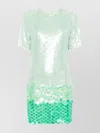 P.a.r.o.s.h Mini Dress With Sequin Embellishment And Straight Hem In Green