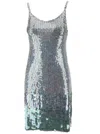P.a.r.o.s.h Mini Grey Dress With All-over Multicolor Sequins In Stretch Polyamide Woman In Grey