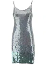 P.a.r.o.s.h Mini Grey Dress With All-over Multicolor Sequins In Stretch Polyamide Woman In Blue