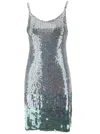 P.a.r.o.s.h Mini Grey Dress With All-over Multicolor Sequins In Stretch Polyamide Woman In Gray