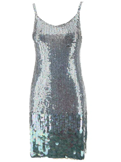 P.a.r.o.s.h Mini Grey Dress With All-over Multicolor Sequins In Stretch Polyamide Woman In Gray
