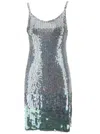 P.a.r.o.s.h Mini Grey Dress With All-over Multicolor Sequins In Metallic