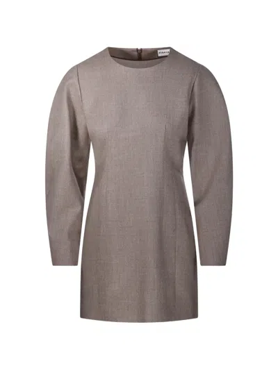 P.a.r.o.s.h Mini Round-neck Puff-sleeve Dress In Gray