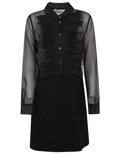 P.A.R.O.S.H MINI SILK DRESS WITH RUFFLE DETAILS AND SHEER SLEEVES