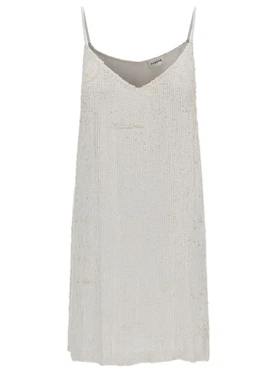 P.A.R.O.S.H MINI WHITE DRESS WITH ALL-OVER PAILLETTES