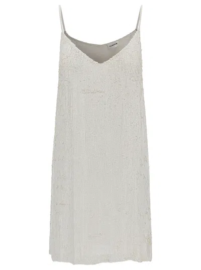 P.A.R.O.S.H MINI WHITE DRESS WITH ALL-OVER PAILLETTES IN VISCOSE WOMAN