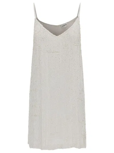 P.A.R.O.S.H MINI WHITE DRESS WITH ALL-OVER PAILLETTES IN VISCOSE WOMAN