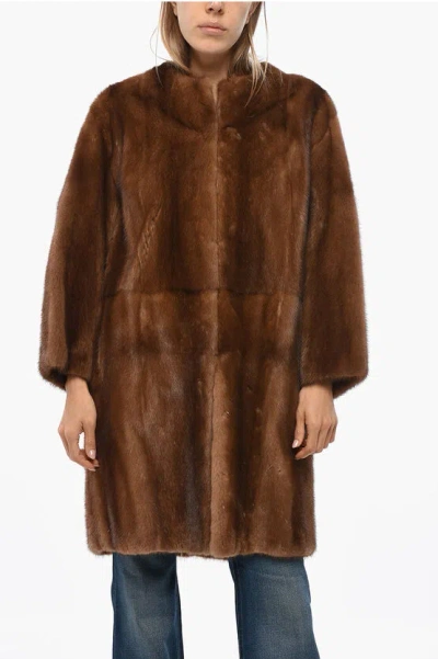 P.a.r.o.s.h Mink Fur Coat With Flush Pockets In Brown