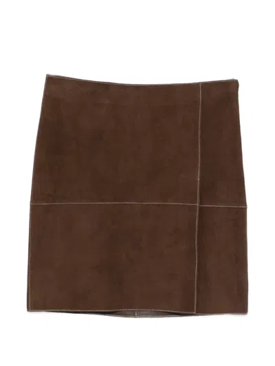 P.a.r.o.s.h Minuetto Suede Panelled Mini Skirt In Brown