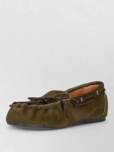 P.a.r.o.s.h Moccasin Slippers Casual Style Faux Fur In Black