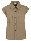 P.a.r.o.s.h Collared Cap Sleeves Pleated Back Chest Pockets In Neutrals