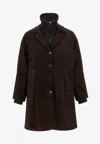 P.a.r.o.s.h Suede Coat With Knit Insert And Front Button Closure In Brown