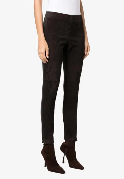 P.a.r.o.s.h Monet Slim-fit Suede Pants In Brown