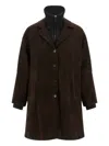 P.a.r.o.s.h Suede Coat With Knit Insert And Front Button Closure In Brown