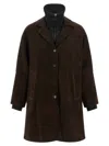 P.a.r.o.s.h Suede Coat With Knit Insert And Front Button Closure In Brown