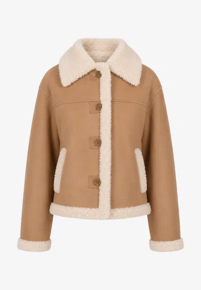 P.a.r.o.s.h Montana Shearling-trim Jacket In Brown
