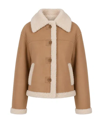 P.a.r.o.s.h Montana Shearling-trim Jacket In Camel Brown