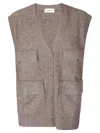 P.a.r.o.s.h Multi-pocket Brown Utility Vest With Oversized Fit In Multi