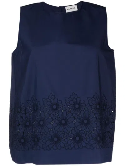 P.A.R.O.S.H NAVY BLUE COTTON EMBROIDERED TOP