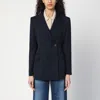 P.a.r.o.s.h Double-breasted Jacket In Linen-blend In Blue