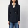 P.a.r.o.s.h Double-breasted Jacket In Linen-blend In Blue