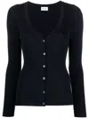 P.a.r.o.s.h Parosh Ribbed Knit Sweater With Plunging V-neck And Button Placket In Navy Blue