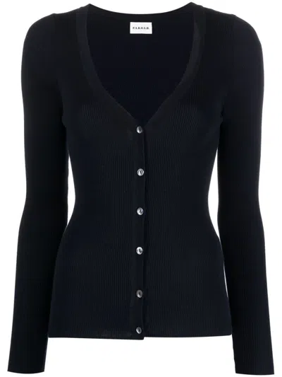 P.a.r.o.s.h Women Navy Blue Ribbed-knit V-neck Cardigan, S Luxury Sweaters & Knitwear For Women Darveys In Black