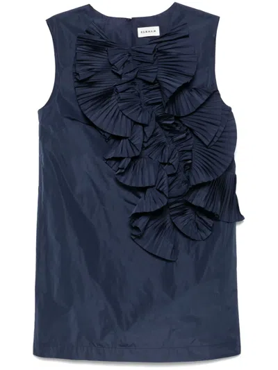 P.a.r.o.s.h Navy Blue Ruffle-detail Mini Dress